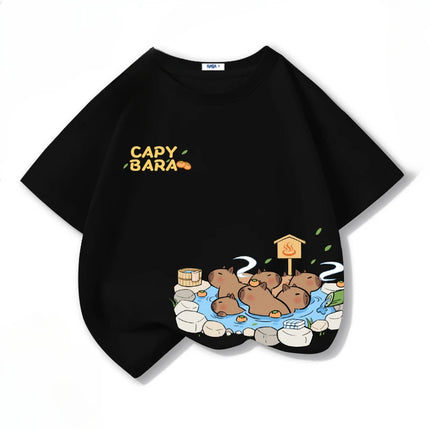 Cartoon Capybara Print Cotton Cool Children's T-shirt Short Sleeve Summer 100% Cotton New Fashion Boys Girls Tee Top Kid Clothes