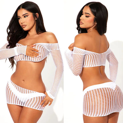 New Fashion Fishnet Dress Porn Bodysuit Sexy Lingerie Women Erotic Bodystocking Sex Underwear Sexy Costume Mesh Bikinis Club Set