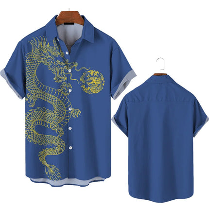 3d Printed 2025 Chinese Dragon Shirt Men Women Fashion Summer Hawaiian Shirt Fashion Top Loose Short Sleeves Blouse Clothing