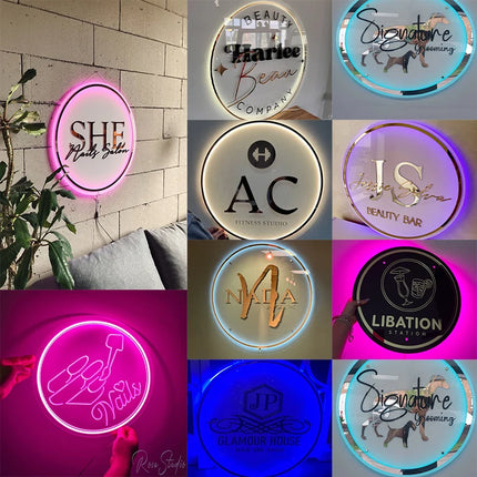 Custom Acrylic Business Sign LED Round Business Neon Lights Logo Sign Plaque Neon Circle Name 3D Company Shop Wall Art