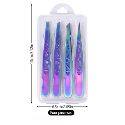 4pcs Precision Eyebrow Tweezers Set - Stainless Steel Tools for Brow Shaping, Beard Plucking & False Lash Application Eyebrow Gr