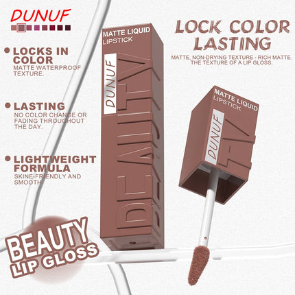 DUNUF 1 Pcs Matte Velvet Smooth Easy-to-apply Square Tube Lip Gloss Waterproof Not Easy To Fade Sexy Brown for Women Lip Tint