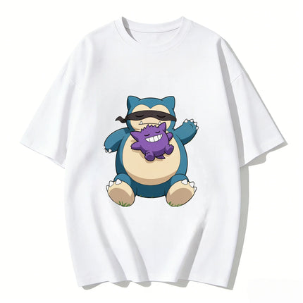 2026 New Summer Snorlax Gengar Print T Shirt Unisex Casual Tee for Men Women Kids Family Matching Short Sleeve Tops Streetwear