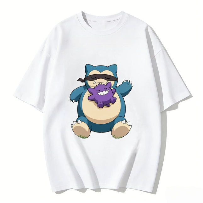 2026 New Summer Snorlax Gengar Print T-Shirt Unisex Casual Tee for Men Women Kids Family Matching Short Sleeve Tops Streetwear