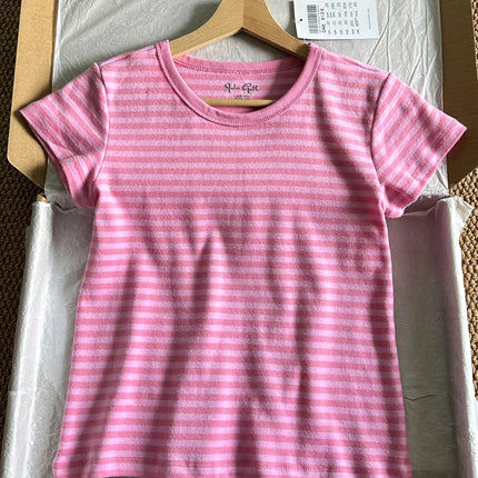 Pink Striped Collection Tshirt Women Simple Casual Cotton Buttons T-shirts Sweet Cute Preppy Style Camisole+Slim Short Pants Y2K