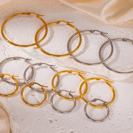 Gold Color Stainless Steel Hoop Earrings For Women Men Big/Small Circle Round Ear Jewelry Bijoux Acier Inoxidable E18110