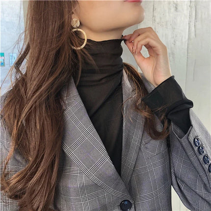 Sexy Women T Shirt See Through Transparent Mesh Tops Long Sleeve Sheer Slim Ladies Solid Turtleneck Silk T-Shirt Lace Crop Top