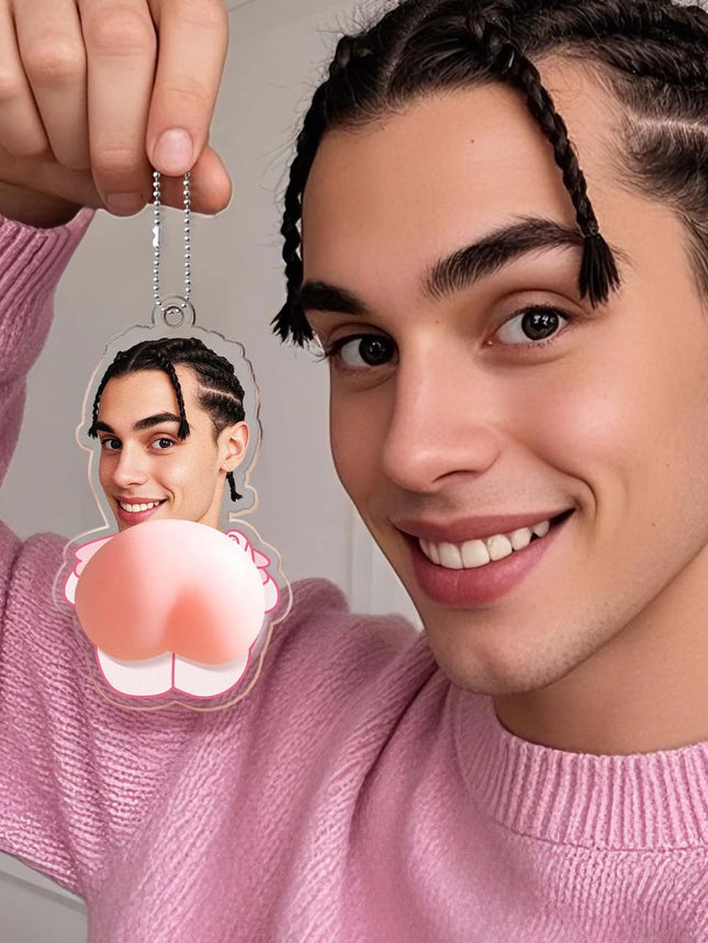 Custom Face Keychain with Soft Squishy Butt Personalized Funny Photo Key Ring Unique Gift for Friends
