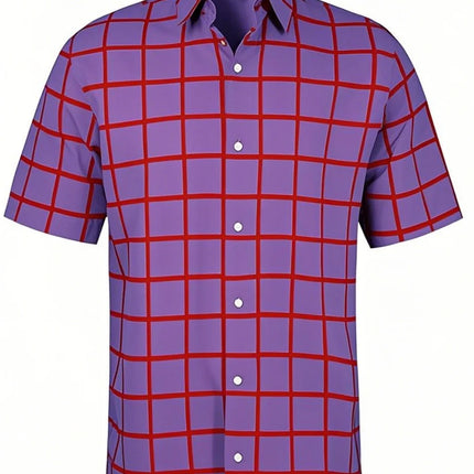 Fashion Men's Short Sleeve Shirt Casual Plaid Color Summer 3D Printed Lapel Shirt New  Fashion Casual Men's Clothing Unisex Tops