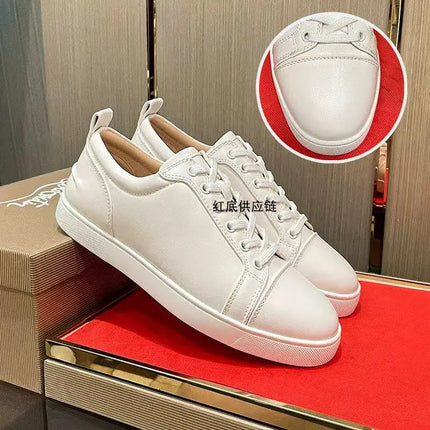 CL Red Bottom Fashionable Embroidered Men's Fur Slip-On Shoes, Black Casual Cross-Border Leather Upper, All Seasons Wear