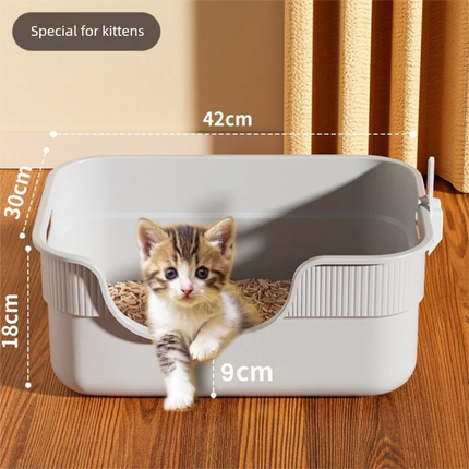 Cat Litter Box, Giant Anti-Splash Semi-Enclosed Cat Toilet, Giant Pet Litter Pan for Indoor Cats