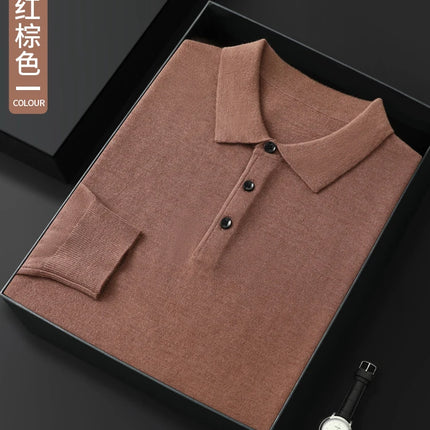 High quality worsted  spun collar wool sweater men's spring and autumn business polo sweater thin long sleeved knitted T-shirt