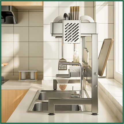 Adjustable Over Sink Dish Drainer Stainless Steel Kitchen Tableware Organizer Rack
