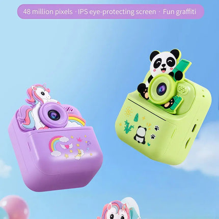 Children's Instant Camera Unicorn Cartoon Design High-Definition Dual Camera Thermal Instant Printing Can Take Photos and Videos Educational Toy Gift/Cartoon Unicorn Children's Digital Camera Thermal Instant Printing Instant