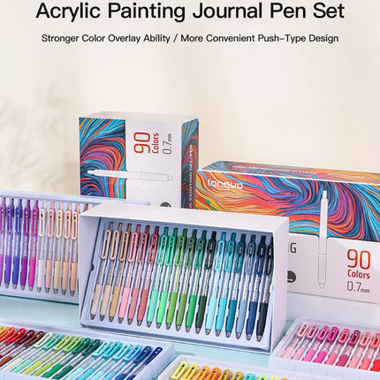 Languo Acrylic Painting Gel Pen Set 36/90 Colors Retractable 0.7mm Handbook Pen Multi-Color Student Writing Drawing Marker Pens