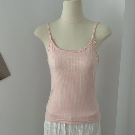 Sweet Floral Print Eyelet Bow Cropped Vests Women Cotton Casual Slim Lace Trim Tank Tops Vintage Preppy Style Cute Camisole Y2K