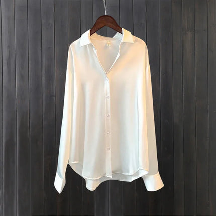 Satin shirt women's spring and summer sun protection shirt casual loose and versatile drape long-sleeved shirt thin smooth top