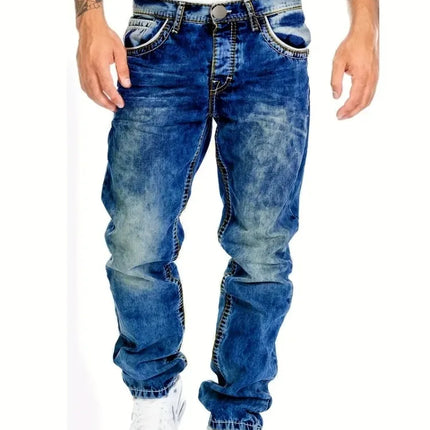 European American Jeans Men's Autumn New Slim Elastic Trousers Fashionable Vintage Wash Denim Pants Male Streetwear