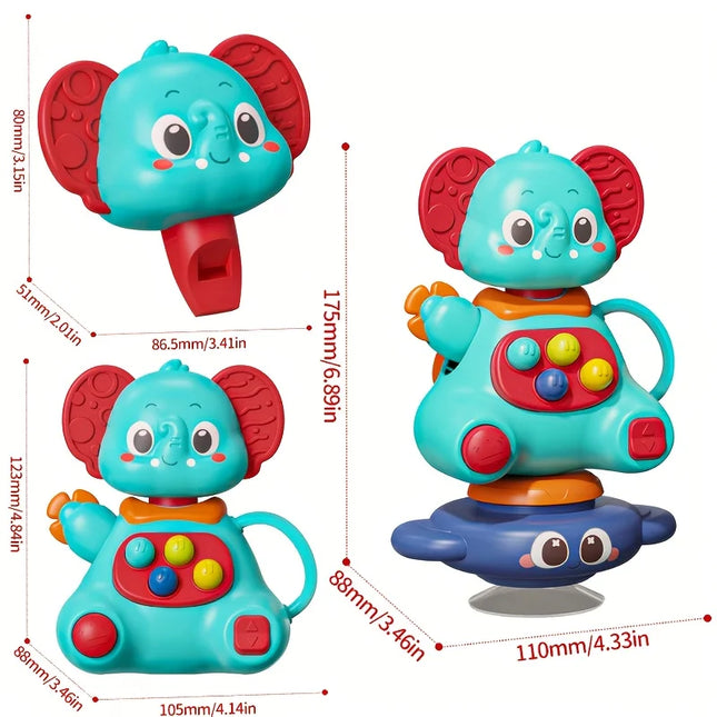 Blue elephant gyro toy with a huge suction cup that can rotate 360 degrees, promoting parent-child interaction
