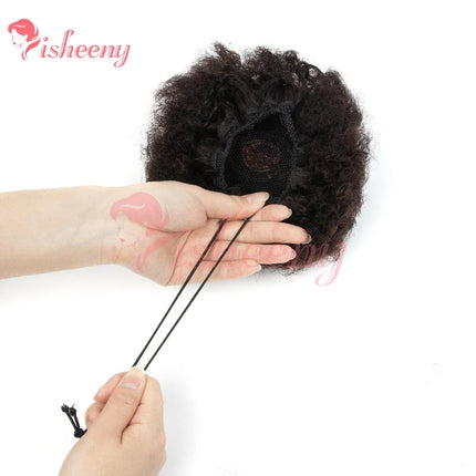 PHVA Model Kinky Curly Hair Bun, Adjustable Drawstring Afro Puff, Instant Volume Updo Hairpiece