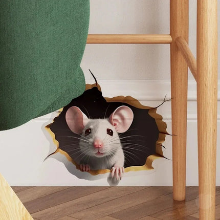 3D Personalised Mouse Sticker (1PC, Reading Theme) - White Mouse & Flower Mouse, Adorable Animals Home Decor Animal Wall Decals