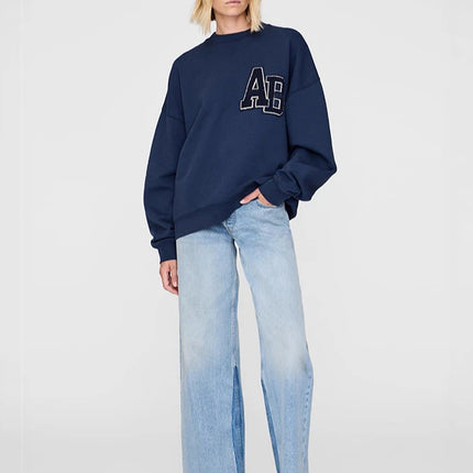2025 Winter New North American Niche Classic Letter BING Printed Inner Fleece High Neck Loose Women's Sweatshirt