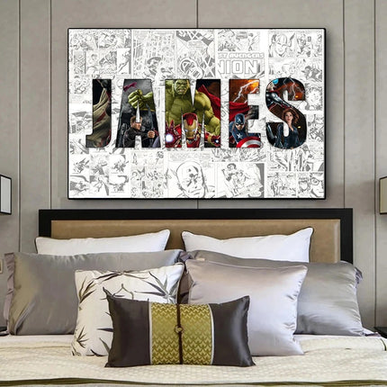Personalised Custom NAME Word Art Print Marvel Superhero Character Posters Avenger Canvas Painting Wall Art Customize Home Decor