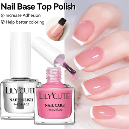 LILYCUTE 7ml  Nail Base Top Polish Clear Shine Nail Care Long Lasting  Strengthener Hardener Nail Art Varnish Supplies