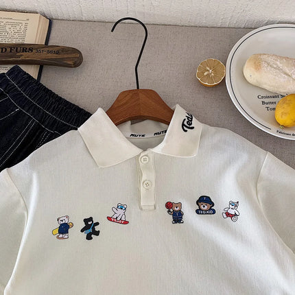 Children's Summer Short sleeved 2025 New Cartoon Korean Polo Shirt Clothing for Boys, Versatile and Cute Collar T-shirt Trend