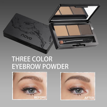 3-Color Eyebrow Powder Palette Set with Applicator Brush, Waterproof and Sweat-Resistant Eyebrow Powder, Long-Lasting