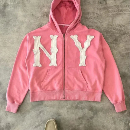 European and American Trendy Brand Fashion Jacket Letter Embroidered Oversized Hoodie Men Y2k Harajuku Retro Zipper Sweatshirt