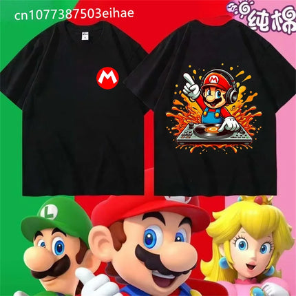 New Super Mario Double Sided Printed Pattern Cotton Short Sleeve Summer Short Sleeve Casual Adult/Children Role Playing T-shirt