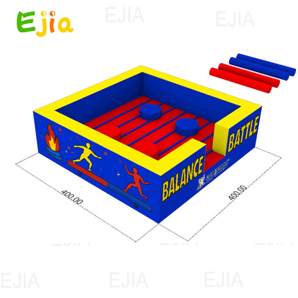 Inflatable Gladiator Joust Arena Game Set - 13x13ft 4 Person Joust Arena with 4 Jousting Sticks & Helmets, Commercial Grade PVC Inflatable Jousting Ring for Party, School & Team Building Events
