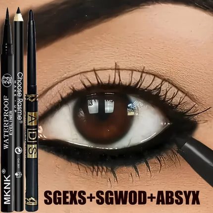 3Pcs Waterproof & Sweat-Proof Black Eyeliner Pencil - Long-LastingSmudge-Proof for Bold Eye Makeup, Easy Glide Formula for Perfe