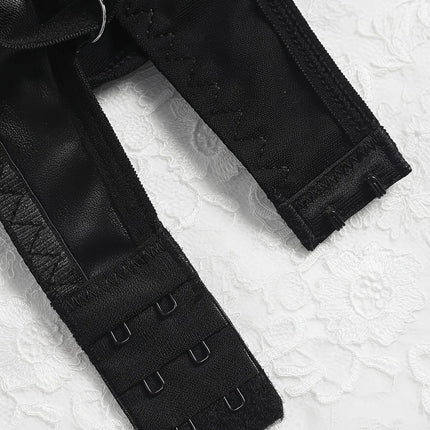 Sexy PU Leather Bodysuit Women Lace Up Side Hollow Out Lingerie Wet Look Faux Leather Teddy Clubwear Costume Top