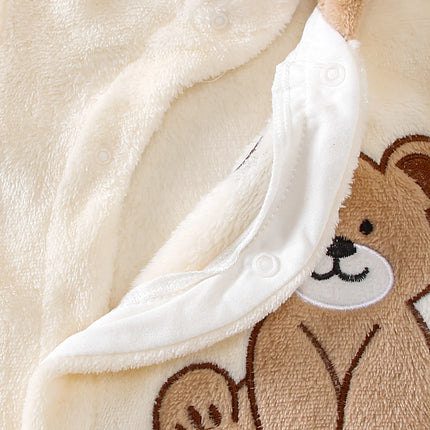 Autumn Winter Baby Bear Onesie with Hat Soft Plush Fabric Warm Cute Heated Footed Suit with Head Protection Bear Ear Design Infa