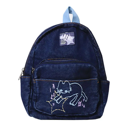 Japanese Simple Kawaii Cat Backpack Denim Handbag Shoulder Bags Small Mini Student Schoolbag Cute Women Backpack Woman Bags