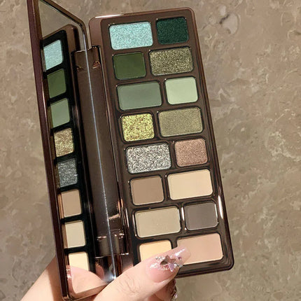 16 Color Green Pearl Eyeshadow Makeup Palette Waterproof Lasting Diamond Glitter Eyeshadow Sparkling Crystal Eye Makeup Cosmetic