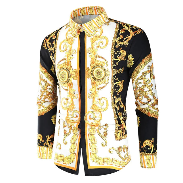 2023 New Men's 3D Digital Printing Fashion Slim Fit Long Sleeve Shirt Smooths Your Silhouette Cross Border Wholesale
