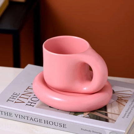 Creative Nordic minimalist ceramic coffee cup and plate set, niche high-end business ceramic mugs, drinking cups