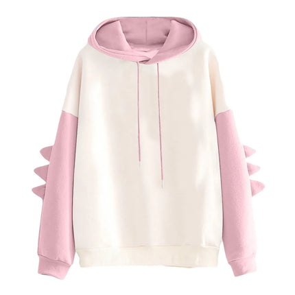 Winter Casual Hoodie Cartoon Dinosaur Color Block Pullover Tops Men Women Loose Long Sleeve Sweatshirt Holiday Gift