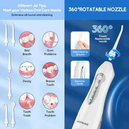 Mornwell Water Flosser Teeth Picks 6 Jets 3 Modes Portable Cordless D52 Water Floss For Teeth Cleaner IPX7 Waterproof Oral Picks