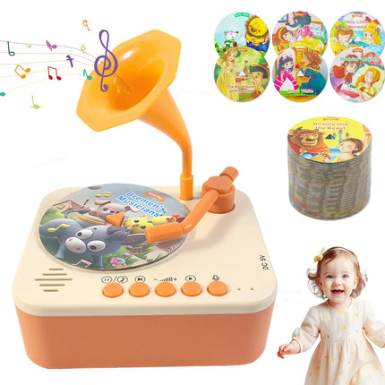 Chriyungel Kids Gramophone Story Music Player with 93 Cards Educational Learning Toy for Toddler Recordable Player Boy Girl Gift