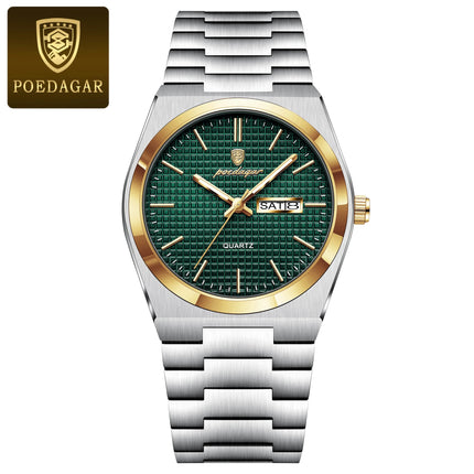 POEDAGAR Luxury Original Men's Watch Waterproof Stainless Steel Luminous Men's Wristwatch Date Week Quartz Fashion Watches For Men