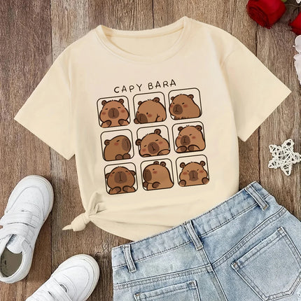 funny 90s Capybara Tshirt Kids Children T-Shirt capibara Cartoons Clothes Kid Girl Boy Capybaras T Shirt Baby Casual Top Clothes
