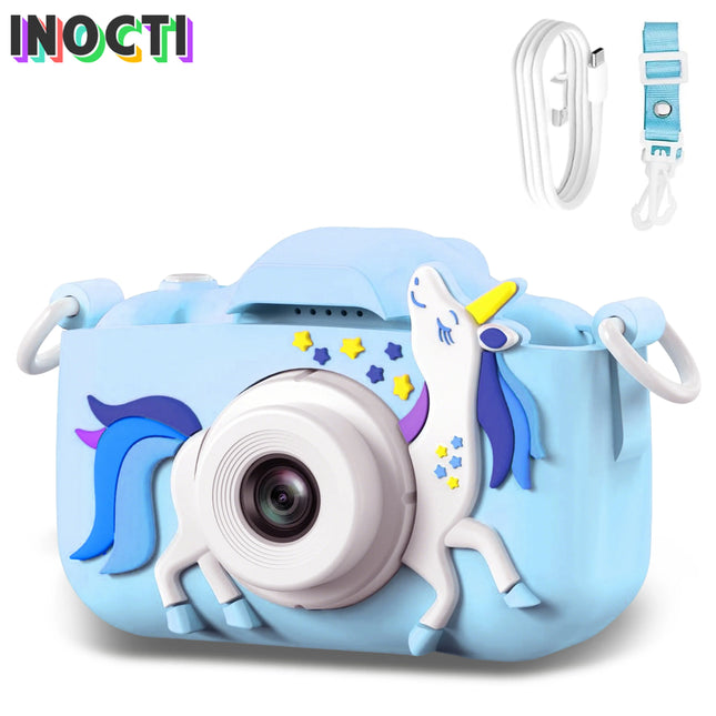 48MP Blue Unicorn Kids Camera 2.0" 16X Zoom Digital Video Recorder with Games Anti-Drop Toy Camera Gift for Boys Girls 3-12