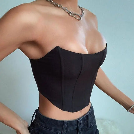 Sleeveless Off-Shoulder Velvet Fashion Sexy Corset Crop Top Vest Women's Underwear Backless Bustier Top Solid