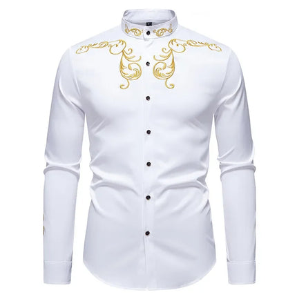 Retro Court Style Embroidered Long Sleeve Shirt Men's Collared Shirt Spring 2025 New Arrival Casual British Style Clothing