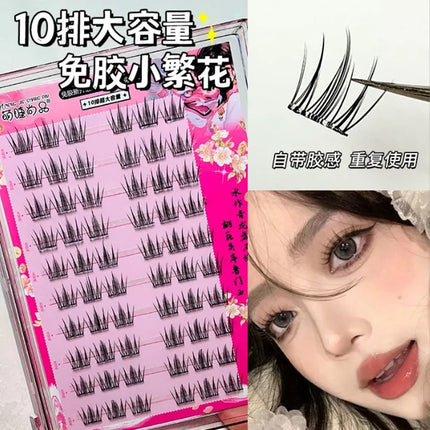 Glue-free Self-adhesive False Eyelashes Voluminous Fluffy Thick Natural Curling W-shaped Sunflower Lash Manga Eyes