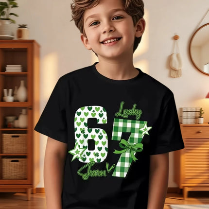 Six Seven Bruh 67 Meme Kids Clothes Happy St. Patrick's Day Girl Boy T-Shirt Children's Clover Irish Day Crew Neck Short Sleeves